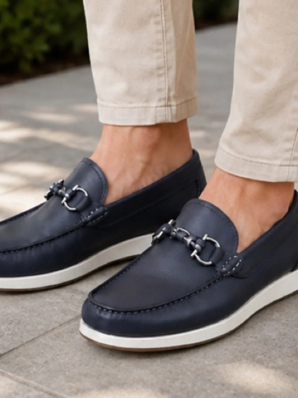 Salvatore Ferragamo Gancini Bit Leather Boat Casual Loafers Navy Sz 7 Made Italy